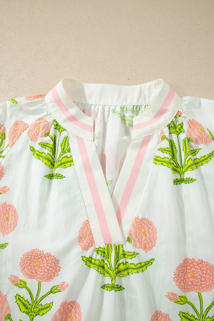 Giuliana Print Striped Trim PLUS Blouse