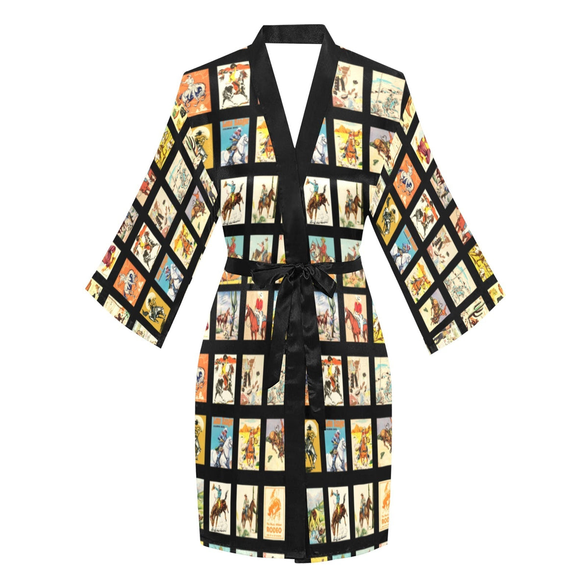 Baha Ranch Vintage Cowboy Collage Satin Kimono Robe