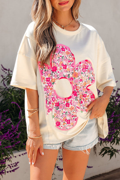 Threaded Pear Poppy Big Flower Oversize Tee