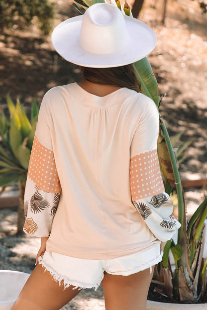 Threaded Pear Alora Palm Leaves Polka Dot Loose Blouse
