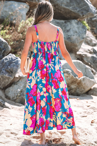 Threaded Pear Goldie Floral High Waist Sleeveless Flared Long Dress