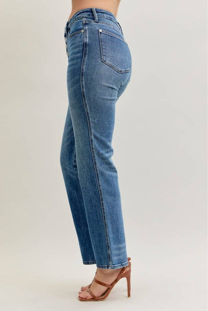 Drew - Mid Rise Slim Straight Rigid Magic Button-Fly Jeans