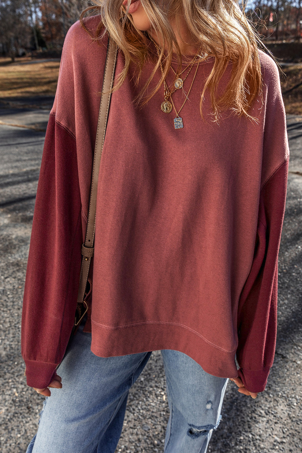 Threaded Pear Ella Patchwork Drop Shoulder Pullover