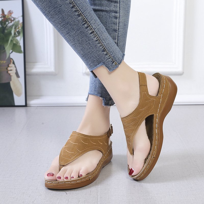 Women’s Casual Wedge Heel Flip-Flops | Solid Color Summer Platform Sandals | Comfortable Beach Thong Sandals with Arch Support | Lightweight Outdoor Wedge Sandals