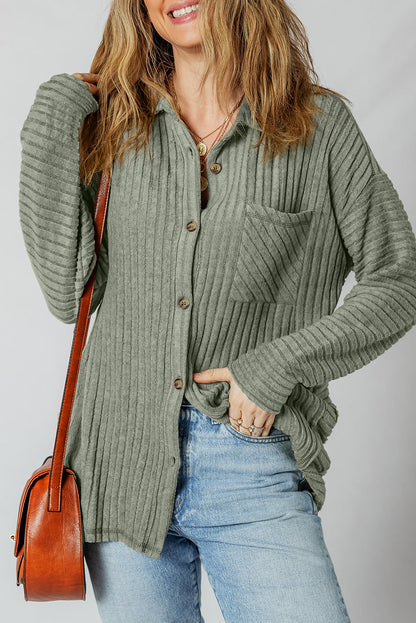 Threaded Pear Lucia Ribbed Texture Button Up Shacket