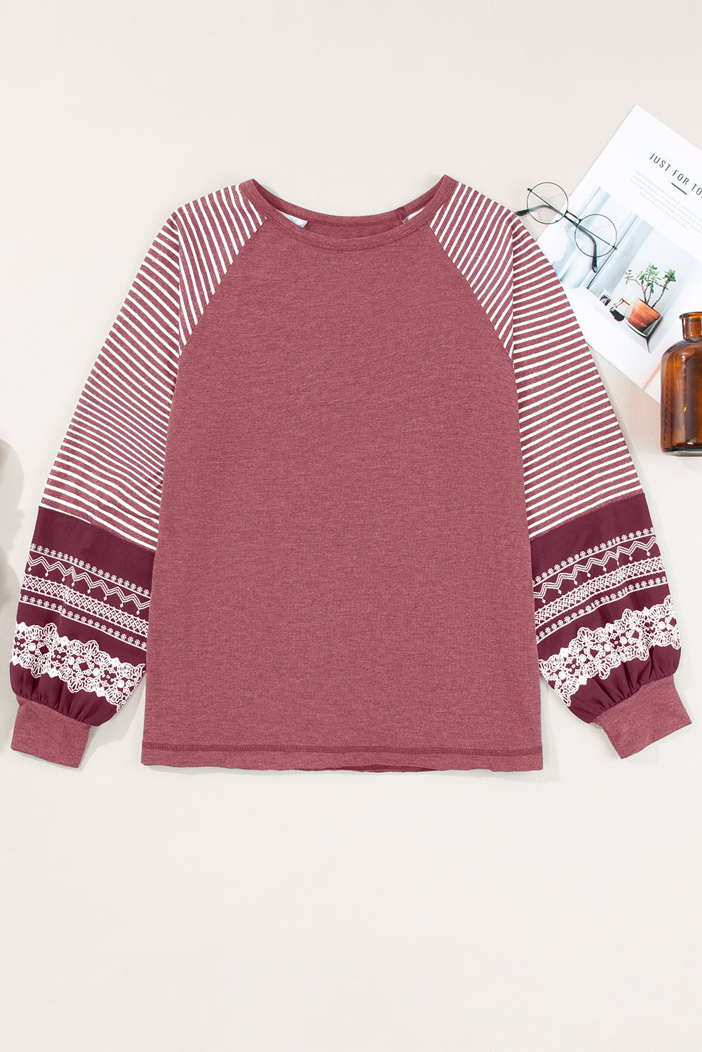 Threaded Pear Kelsey Striped Raglan Long Sleeve Loose Top