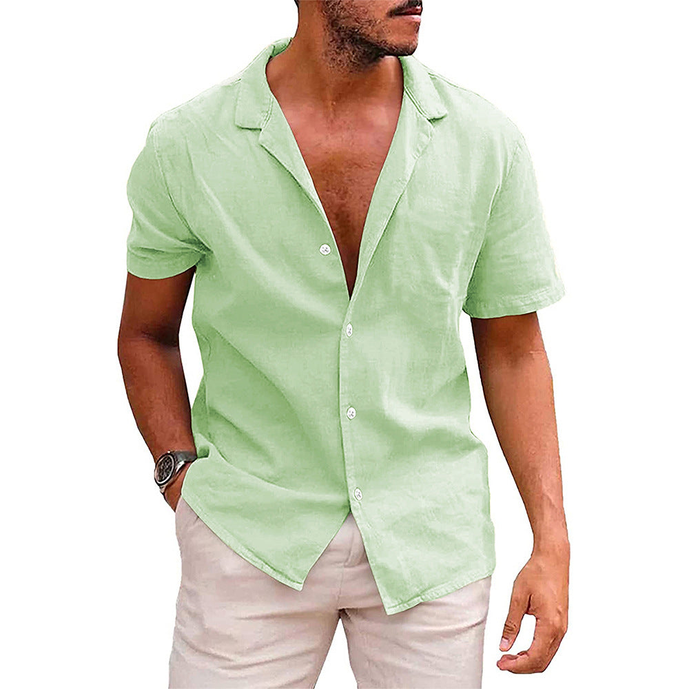 Men’s Casual Button-Down Beach Shirt | High-Sense Short Sleeve Summer Blouse | Trendy Minimalist Holiday Wear | Luxury-Label Statuesque Radiant Tropical Top | 2026 High-Fashion Emerald-Luxe Essential