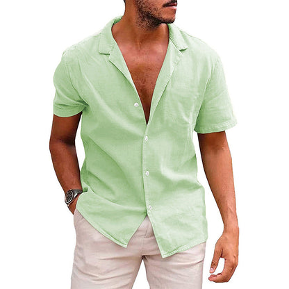 Men’s Casual Button-Down Beach Shirt | High-Sense Short Sleeve Summer Blouse | Trendy Minimalist Holiday Wear | Luxury-Label Statuesque Radiant Tropical Top | 2026 High-Fashion Emerald-Luxe Essential