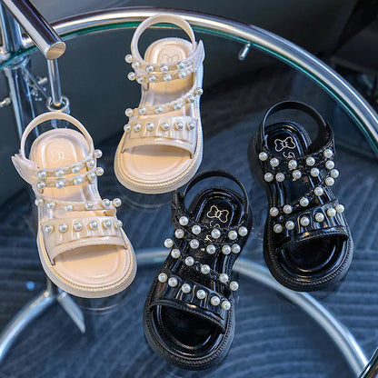 Girls' Summer Sandals with Pearls - Non-Slip Princess Shoes