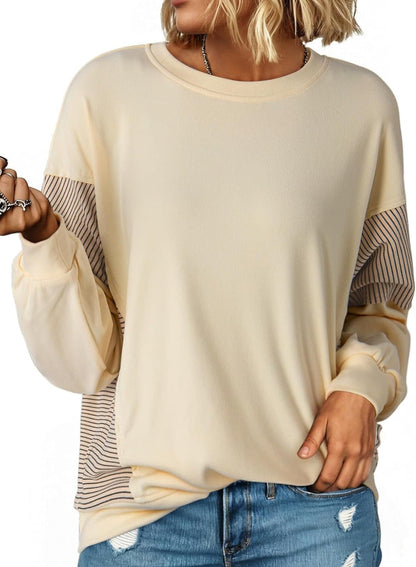 ✨Women's Crewneck Patchwork Stripe Long Sleeve Pullover Sweatshirts