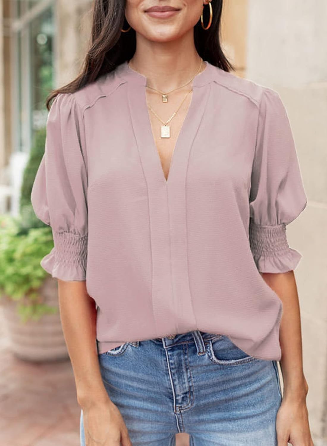 ✨Floral V-Neck Puff Sleeve Blouse