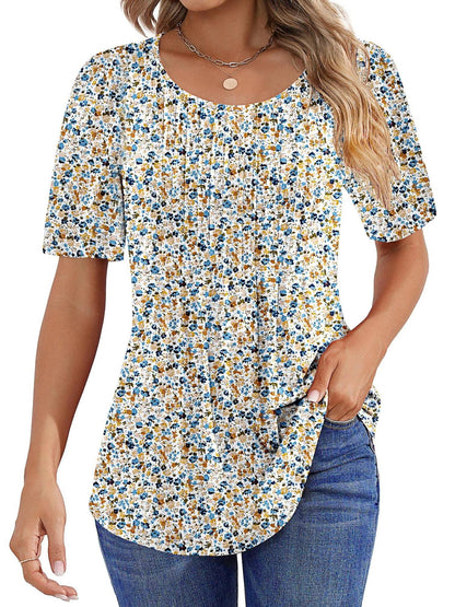 ✨Women Summer Pleated Short Sleeve Tunic Blouses Tops
