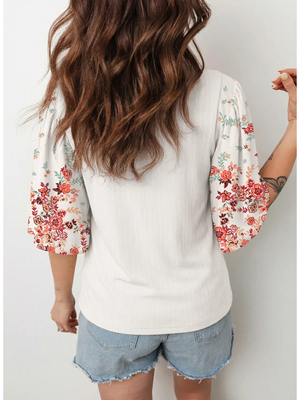 Women's Boho Floral Patchwork 3/4 Sleeve Blouse