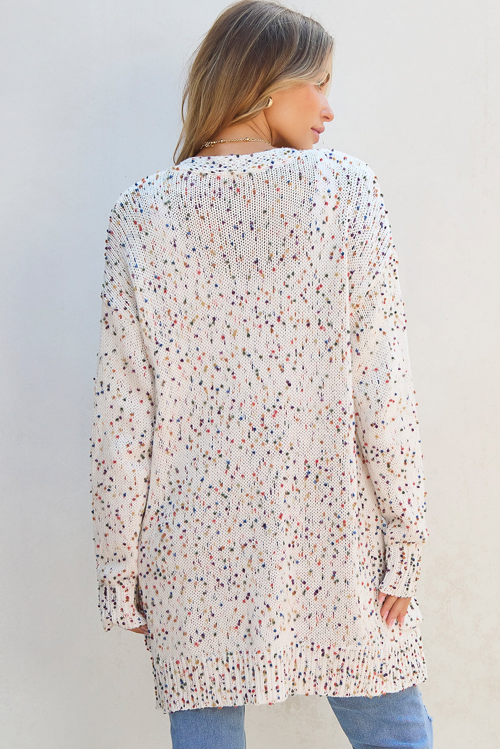 Threaded Pear Ailany Confetti Rib Knit Long Sleeve Cardigan