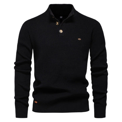 Men's Zipper Stand Collar Knitted Sweater Fashion Slim Solid Color Long Sleeve Half Turtleneck Top Men's Clothing