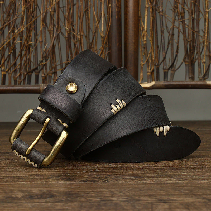 Men’s Handmade Retro First-Layer Cowhide Belt | Genuine Full-Grain Leather Waistband | High-Sense Vintage Aesthetic Belt | Premium Hand-Crafted Luxury Leather Accessory