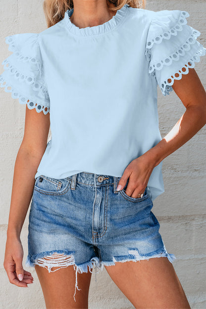 Threaded Pear Jessie Layered Ric Rac Cap Sleeve Filled Neck Blouse