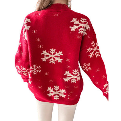 Women’s Christmas Snowflake Knitted Sweater | High-Sense Fluffy Loose Fit Holiday Jumper | Trendy Minimalist Winter Snowflake Pullover | Luxury-Label Statuesque Seasonal Wear | 2026 High-Fashion Radiant Holiday Essential