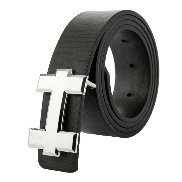Luxury H-Brand Designer Belt for Men & Women | High-Quality PU Leather Waist Strap | Iconic H-Buckle Fashion Belt for Jeans | Premium 110cm Unisex Designer Belt - Black