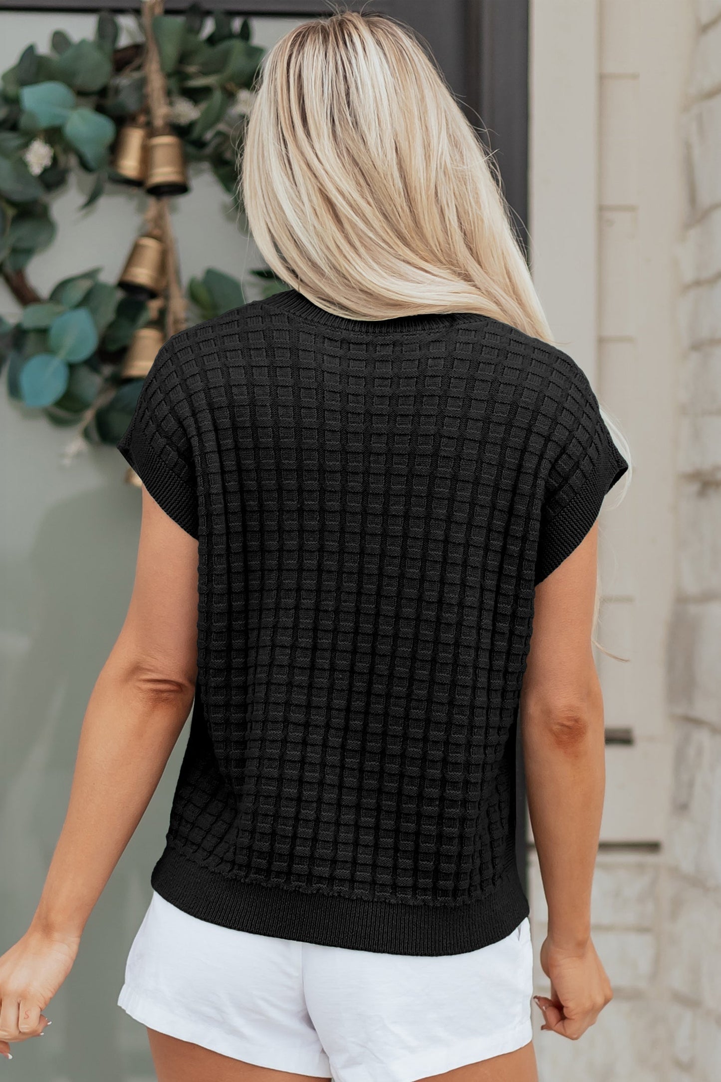 Threaded Pear Marina Textured Short Sleeve Sweater