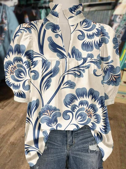 ✨Floral Print Puff Sleeve Blouse