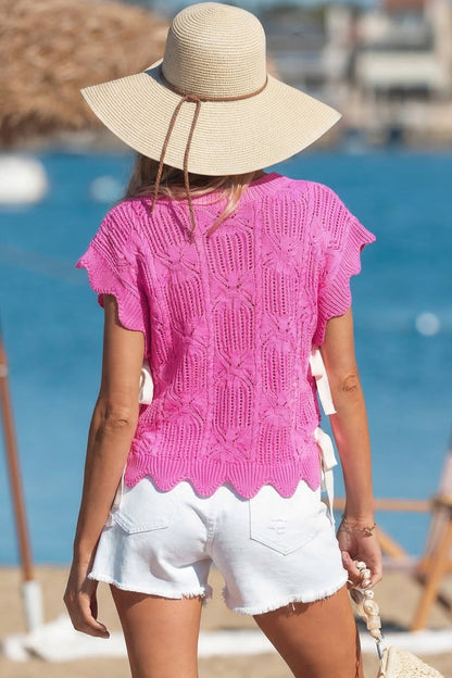 Threaded Pear Ainara Trim Short Sleeve Sweater
