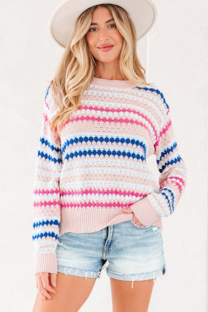 Threaded Pear Amelia Patterned Drop Shoulder Sweater