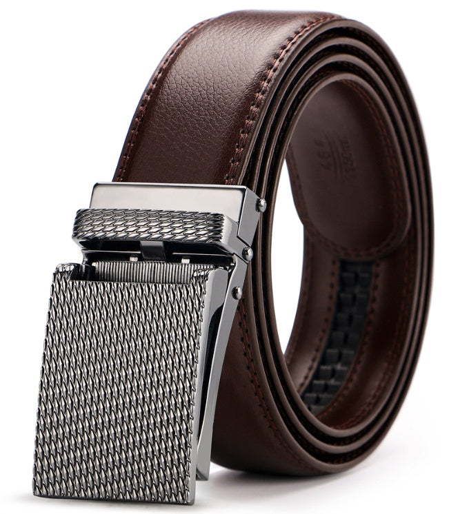 Men’s Luxury Automatic Buckle Leather Belt | Premium Ratchet Dress Belt for Men | Sleek Business Casual Waistband | Adjustable No-Hole Genuine Leather Belt
