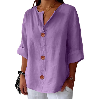 Women’s V-Neck Pullover Shirt | Casual Long-Sleeved Fashion Top | Elegant Loose-Fit Daily Blouse | Trendy Minimalist V-Neck Pullover for Ladies | 2026 High-Fashion Lightweight Autumn/Spring Top
