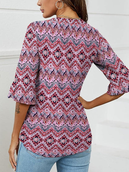 ✨Womens 3/4 Length Sleeve V-Neck Eyelet Casual Ruffle Sleeve Tunic Blouses