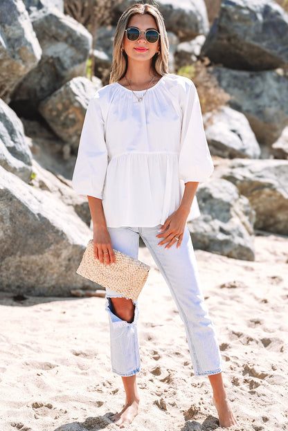 Threaded Pear Paula Bow Knot Cutout Back Blouse