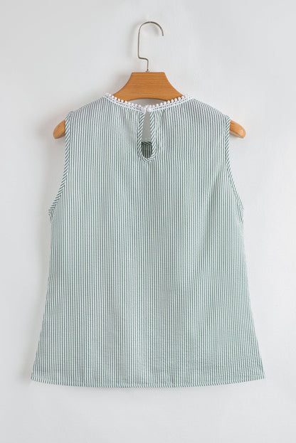Threaded Pear Meredith Stripe Lace Patchwork Crew Neck Tank Top