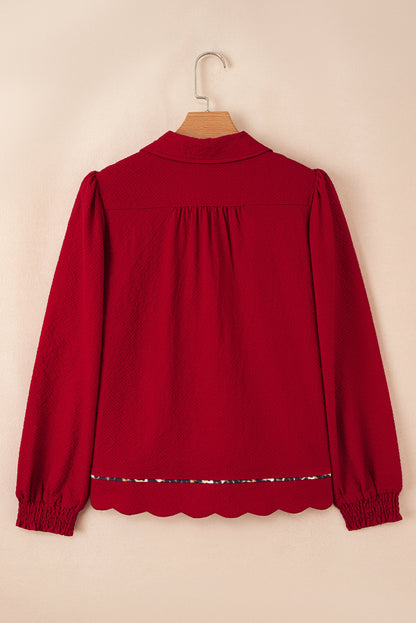 Threaded Pear Alma Contrasted Trim Textured Blouse