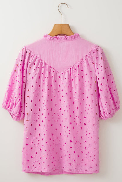 Threaded Pear Arielle Embroidered Hollow-out Puff Sleeve Blouse