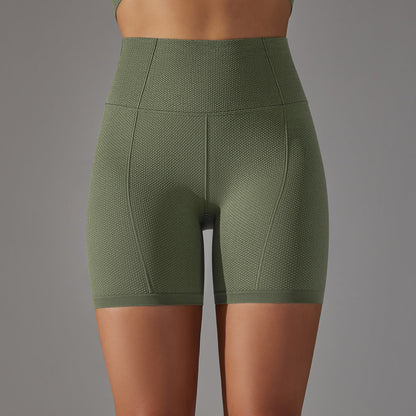 seamless solid color polka dot jacquard high-waisted tummy-control butt-lifting yoga shorts fitness running pants for women