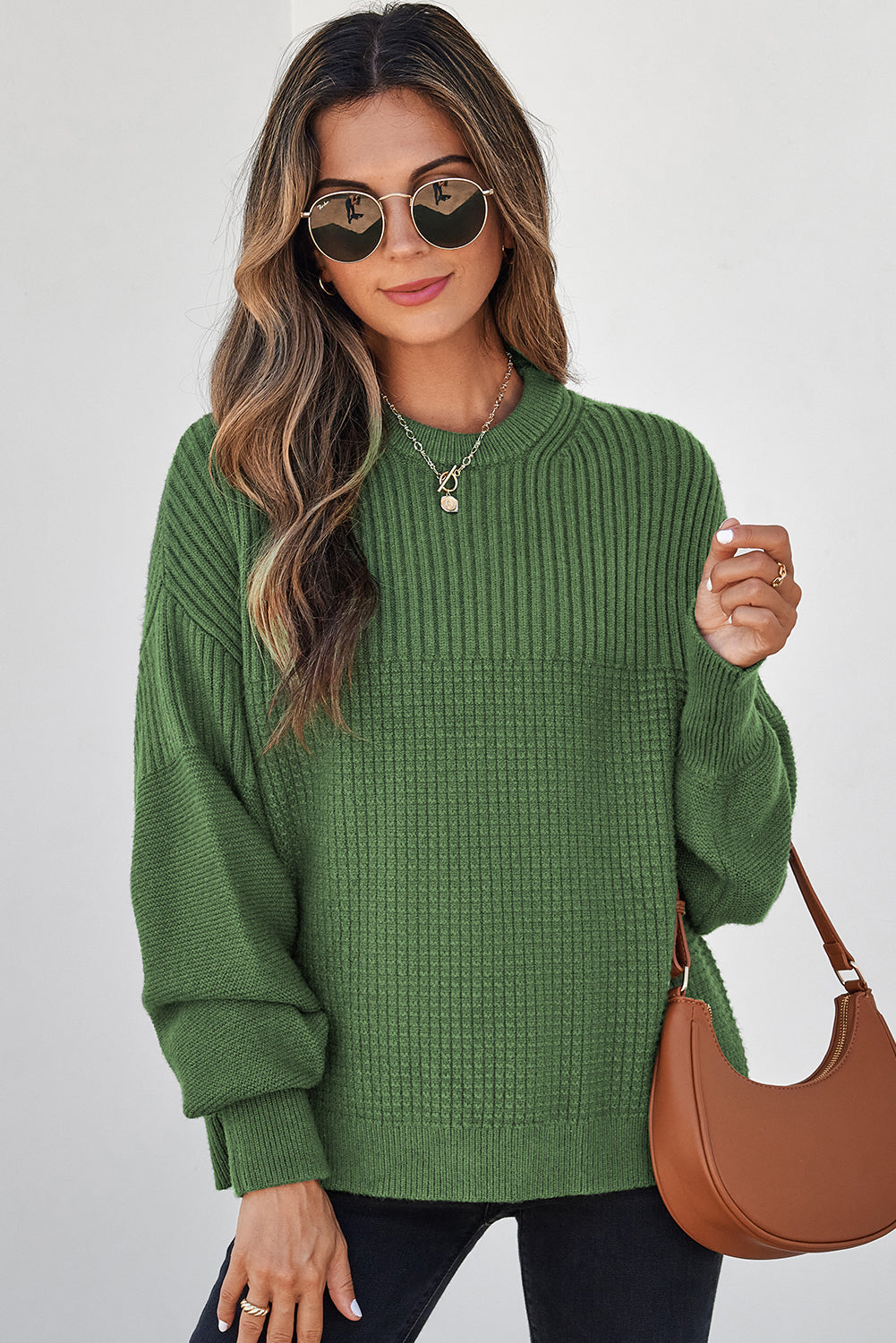 Threaded Pear Julietta Mixed Textured Knitted Sweater