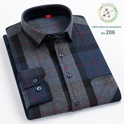 Men’s Casual Plaid Cotton Shirt | Modern Square Collar Checkered Button-Down | Premium Breathable Cotton Flannel Style Shirt | Trendy Slim-Fit Plaid Long Sleeve for Men