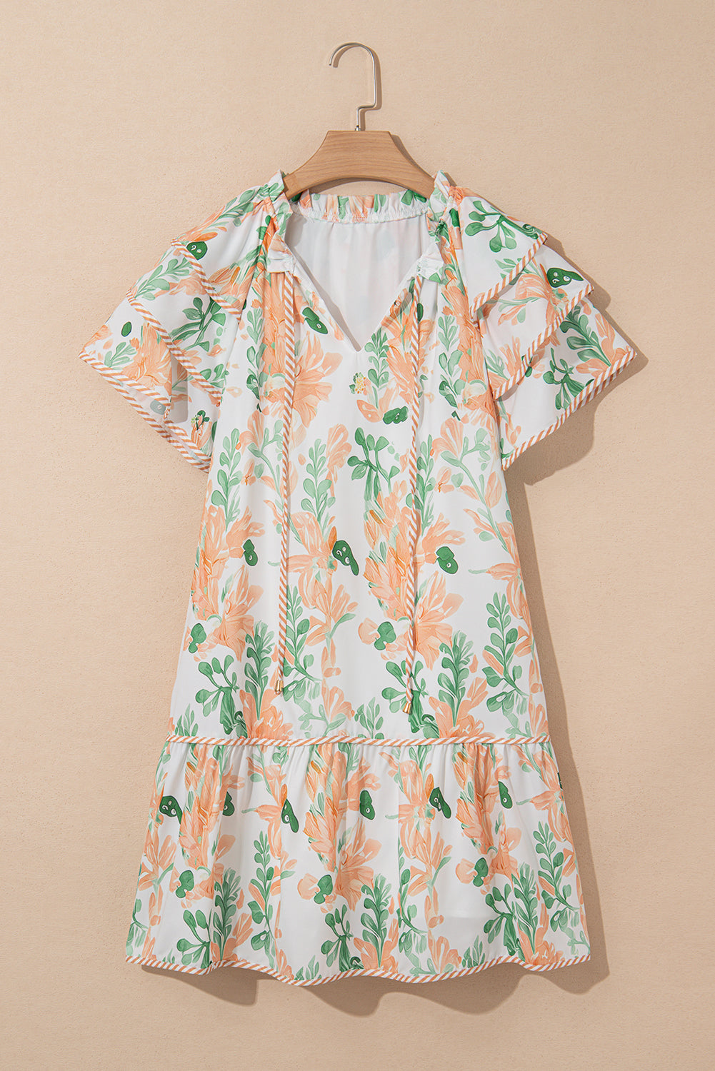 Threaded Pear Madalyn Floral Contrast Edge Layered Short Sleeve Mini Dress