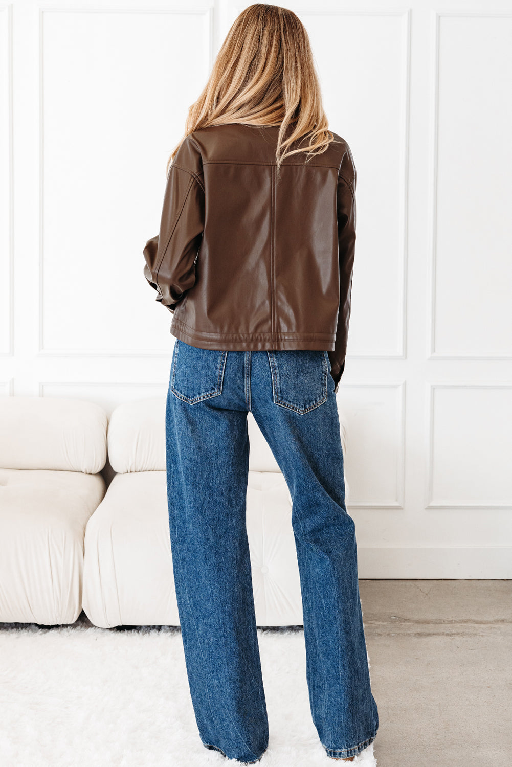 Threaded Pear Mila Drawstring Hem Leather Jacket