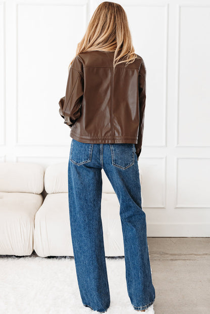 Threaded Pear Mila Drawstring Hem Leather Jacket