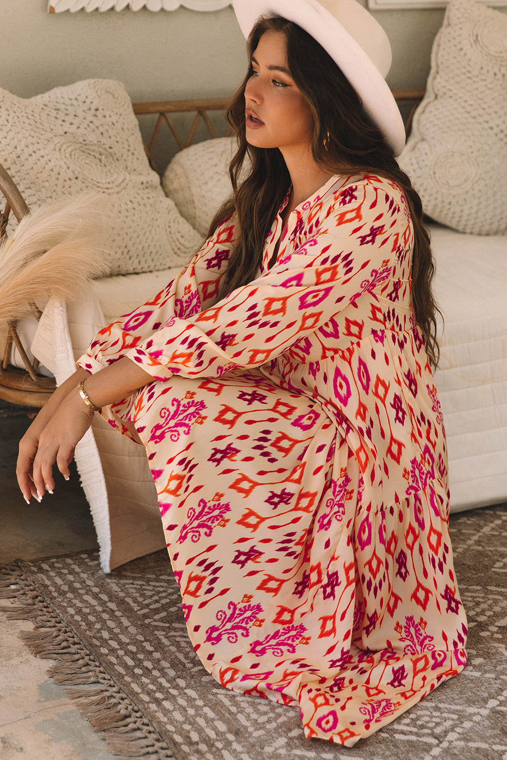 Threaded Pear Marjorie Geometric Printed Maxi Dress