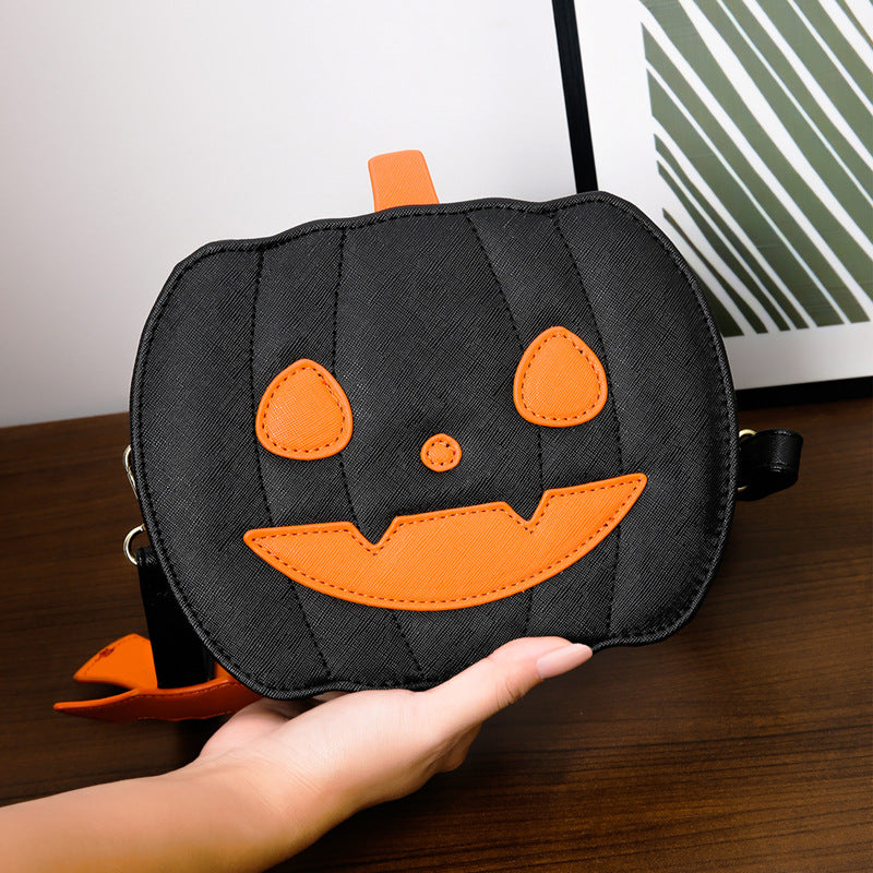 Halloween Funny Pumpkin Crossbody Bag | Creative Cartoon Pumpkin Purse with Bat Wings | Personalized Fall Festival Shoulder Bag | Whimsical Holiday Party Bag for Women & Teens