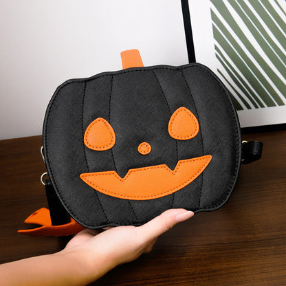 Halloween Funny Pumpkin Crossbody Bag | Creative Cartoon Pumpkin Purse with Bat Wings | Personalized Fall Festival Shoulder Bag | Whimsical Holiday Party Bag for Women & Teens