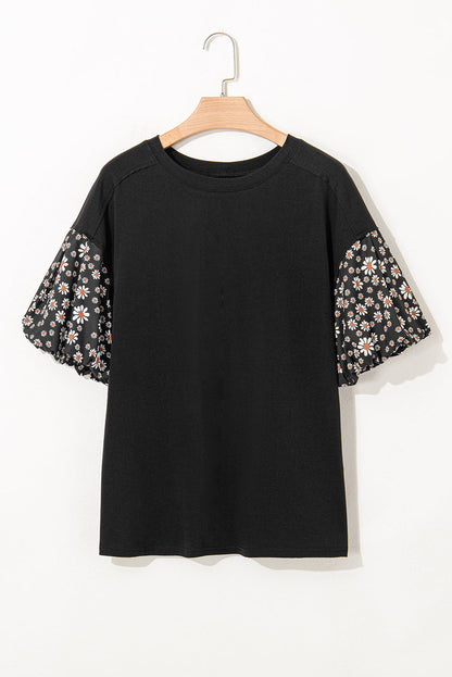 Threaded Pear Aileen Floral Puff Sleeve Oversized Top
