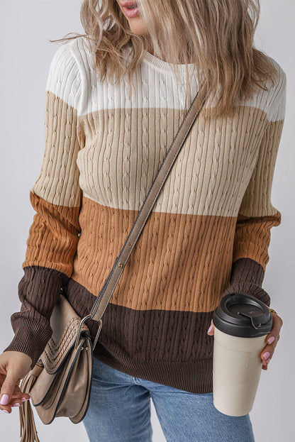 Threaded Pear Madison Colorblock Cable Knit Sweater