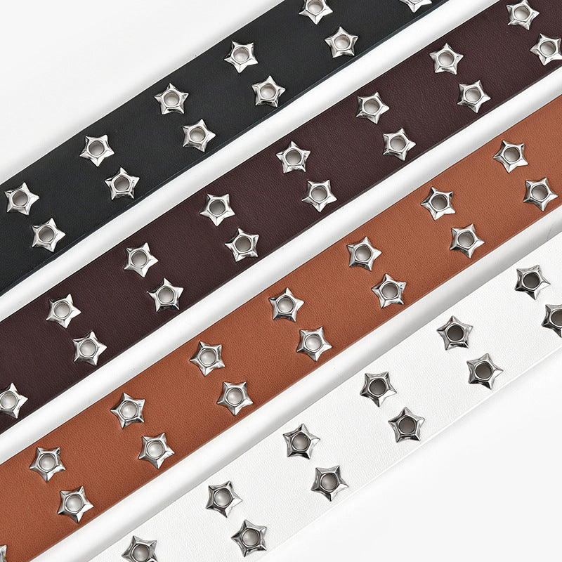 Women’s Fashion Stars Decorative Double-Row Belt | Trendy Y2K Celestial Studded Belt | Modern Grunge Style Star Buckle Waistband | Edgy Double-Grommet Decorative Belt | 2026 Streetwear Fashion Accessory