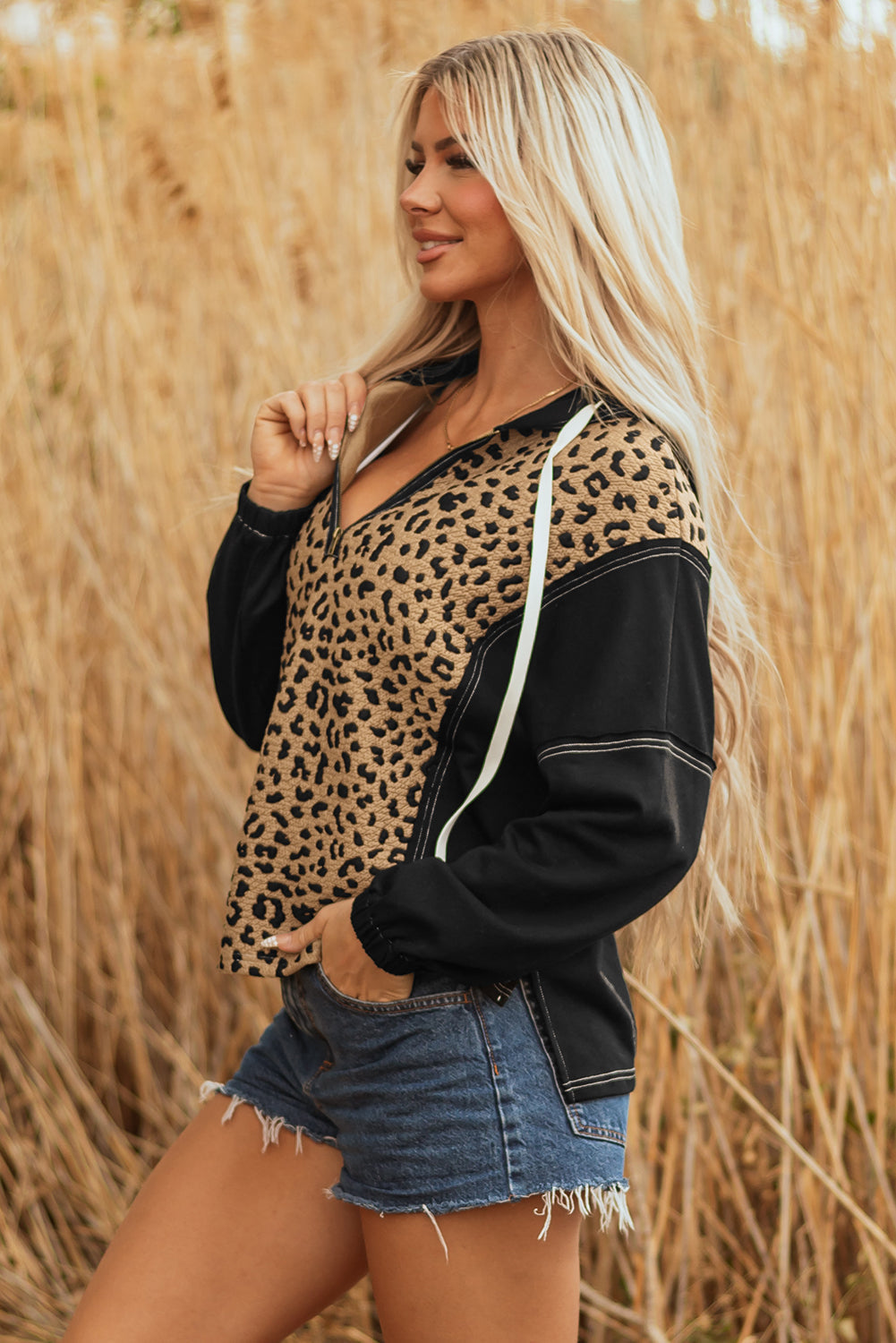 Threaded Pear Monanaya Cuff Quarter Zip Hoodie