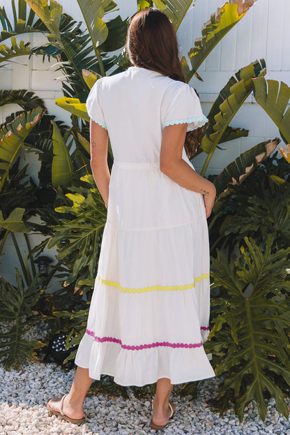 Threaded Pear Aleah Rickrack Trim Short Sleeve Long Dress