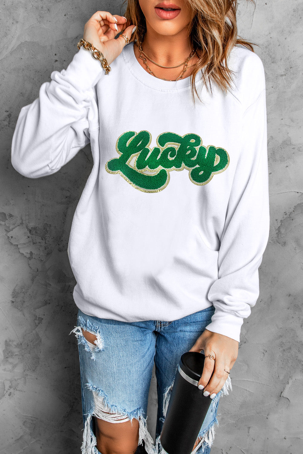 Threaded Pear Brinley Chenille Lucky Pattern Sweatshirt