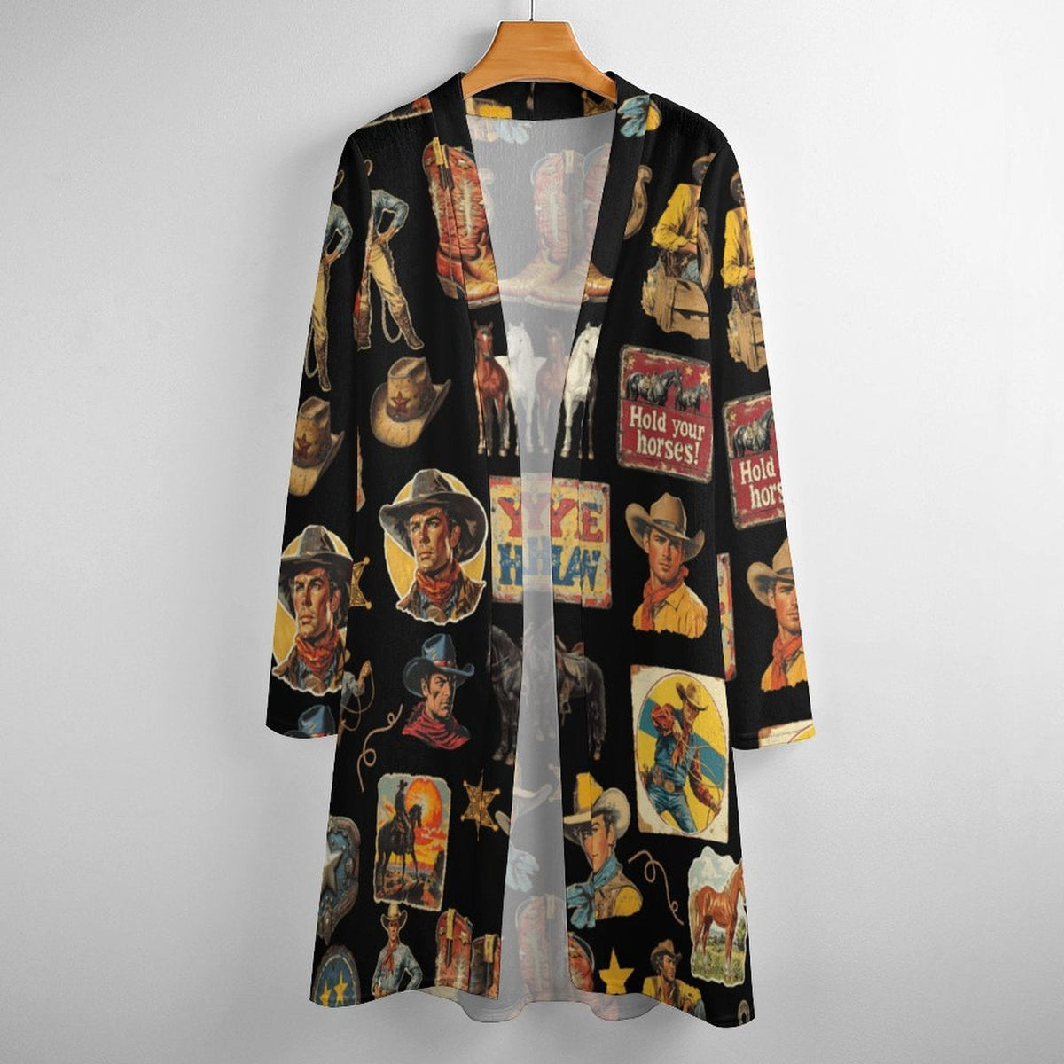 Baha Ranch Vintage Cowboy Collage Western Lightweight Cardigan